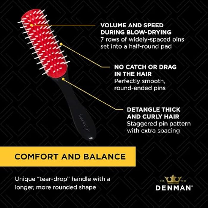Denman Free Flow Wide Spaced Pins 7 Row Hair Styling Brush - 3-in-1 Styling Tool for Creating Volume, Detangling Thick Hair and Defining Curls, D31 - Image 5
